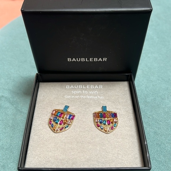 Baublebar Hanukkah Dreidel rhinestone pierced earrings NEW - Picture 1 of 5
